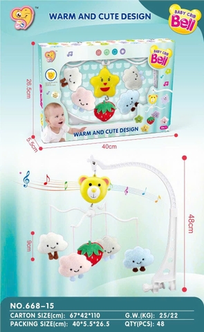 KT668-15 HỘP LẮC TREO NÔI PIN NHẠC+ GẤU BÔNG WARM AND CUTE DESIGN 40X5.5X26.5