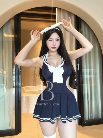 [Kèm cài] Bộ đồ cosplay nữ sinh Learning Set S2438 khoét lưng dáng váy ngắn xoè dễ thương trẻ trung gợi cảm Bralettehousevn