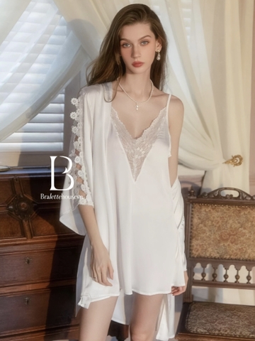 Choàng ngủ nữ satin Evelyn S2237 phối hoa nổi gợi cảm Bralettehousevn