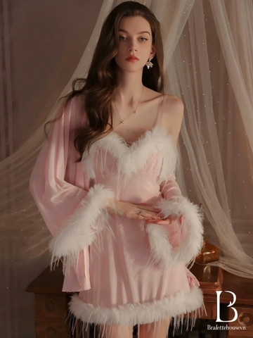 [PARTY🎄] Váy ngủ và choàng có đính lông Fringle Dress S2274 Choàng Flowy S2273 cao cấp mới nhất voan xuyên thấu Bralettehousevn