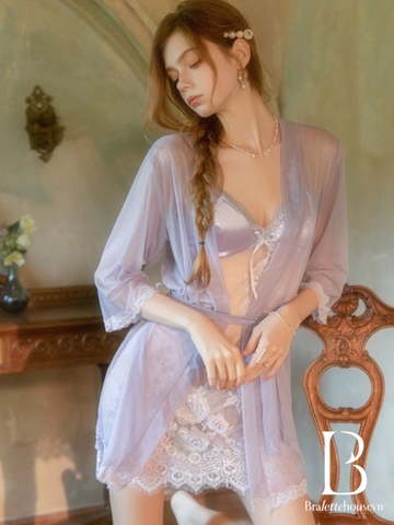 Đầm váy ngủ satin phối ren Wisteria Dress có mút sẵn xuyên thấu gợi cảm sang trọng nữ tính Bralettehousevn
