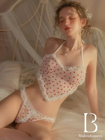 Bộ đồ ngủ 2 mảnh cổ yếm XOXO Set S2674 trái tim gợi cảm Bralettehousevn