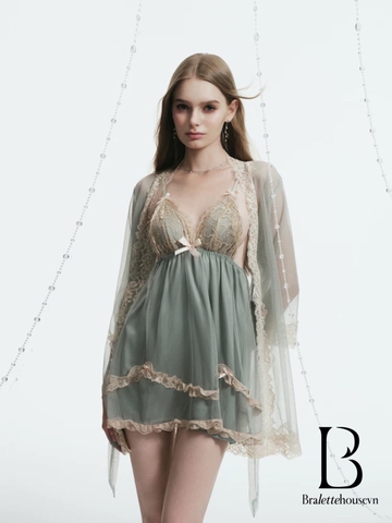Váy ngủ nữ có mút đệm Party Dress S2558 voan tầng nữ tính phối ren gợi cảm quyến rũ Bralettehousevn
