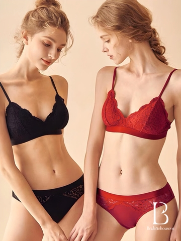 SET ĐỒ LÓT NỮ Sugar Set S370 KHÔNG GỌNG CÓ THỂ THAY MÚT KÈM QUẦN TAM GIÁC PHỐI REN MỀM MẠI Bralettehousevn