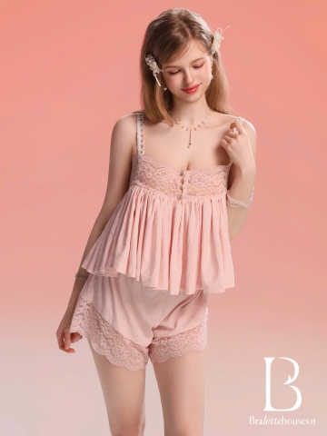 Bộ đồ nữ chất xô Modern Set áo 2 dây kèm quần short phối bản ren gợi cảm nữ tính Bralettehousevn