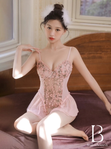 Bộ đồ liền thân ren Hasi Bodysuit S2560 thêu ren hoa kết hợp voan xoè nhẹ cut out nữ tính quyến rũ gợi cảm Bralettehousevn