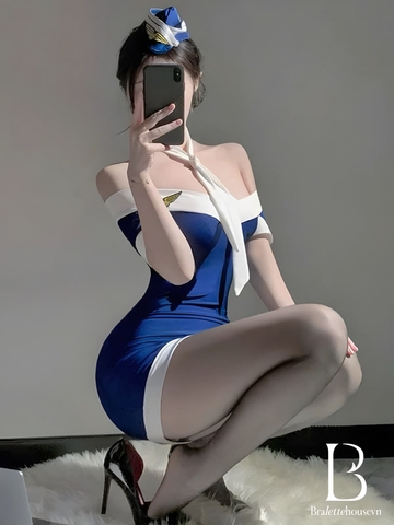 [KÈM NÓN và CÀ VẠT] Bộ đồ cosplay tiếp viên Airline Set S2583 hàng không kín đáo gợi cảm ôm body Bralettehousevn