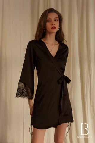 Choàng ngủ nữ Aki Kimono S2239 satin phối ren gợi cảm Bralettehousevn