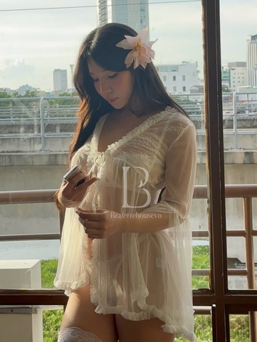 [KÈM QUẦN] Choàng váy ngủ 2 in 1 Mashmallow dress cột dây phối ren xuyên thấu cao cấp nữ tính tay xoè phối nơ đính kèmhack dáng