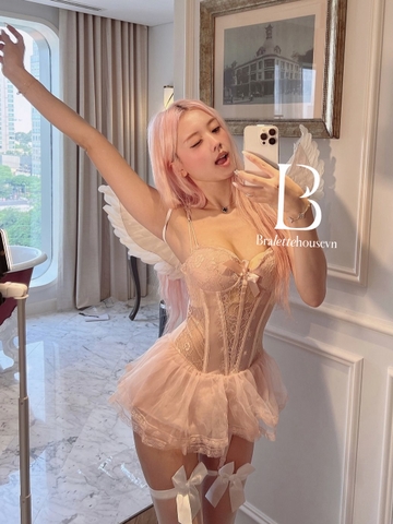 Đầm váy nữ 𝐒𝟐𝟎𝟕𝟒 𝐁𝐎𝐑𝐀 𝐂𝐎𝐑𝐒𝐄𝐓 phong cách balletcore dáng corset có xương định hình phối bèo thiên thần tiểu thư nữ tính Bralettehousevn