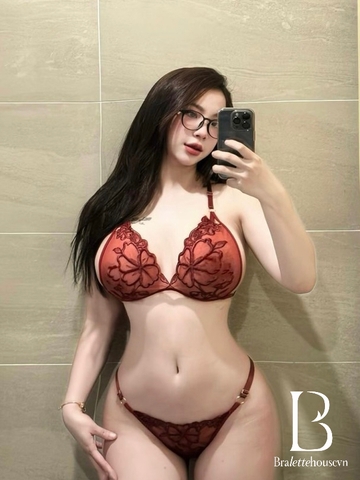 Bộ đồ lót ren hoa S2007 Hana Bralette xuyên thấu không gọng mút kèm quần dây Bralettehousevn