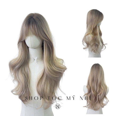 Tóc Giả Dệt Kim Xoăn Layer Mái Thưa Hàn Quốc Màu Tóc Chân Nâu Nhuộm Ombre Khói Sữa x-dk-0103