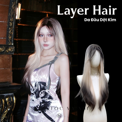 Tóc Giả Dệt Kim Thẳng Layer Hai Mái Màu Tóc Vàng Bạch Kim Nhuộm Ombre  t-dk1-0309