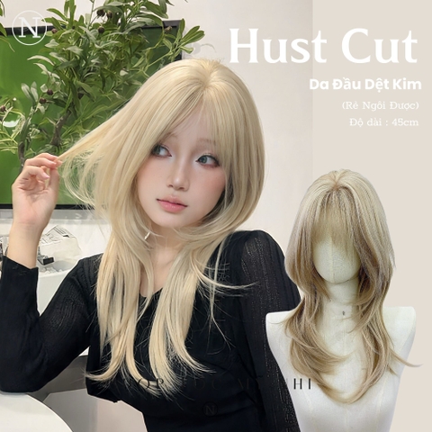 Tóc Giả Mỹ Nhi Hust Cut Mái Thưa Hàn Quốc Màu Tóc Sương Vàng c-dk-1201 (N2-DZ-32)Da Đầu Dệt Kim