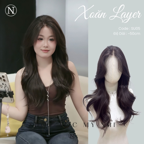 Tóc Giả Siêu Da Đầu Lưới Mái Bay Xoăn Layer SU05 50cm