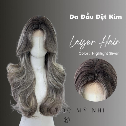 Tóc Giả Mỹ Nhi Xoăn Layer Hai Mái Bay Màu Tóc Nhuộm Ombre Highlight Sliver x-dk1-0113 Da Đầu Dệt Kim