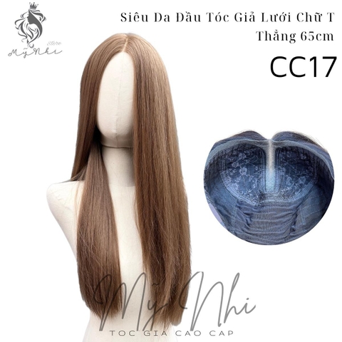 Siêu Da Đầu Tóc Giả Lưới Chữ T CC17 Thẳng Hai Mái Dài 65cm