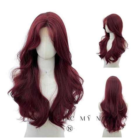 Tóc Giả Dệt Kim  Xoăn Layer Mái Bay Màu Tóc Đỏ Cherry x-dk1-0115