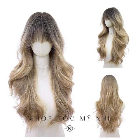 Tóc Giả Dệt Kim Xoăn Layer Mái Thưa Chân Tóc Đen Nhuộm Vàng Blonde x-dk-1015