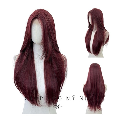 Tóc Giả Dệt Kim Tóc Thẳng Layer Hai Mái Màu Đỏ Cherry t-dk1-0310