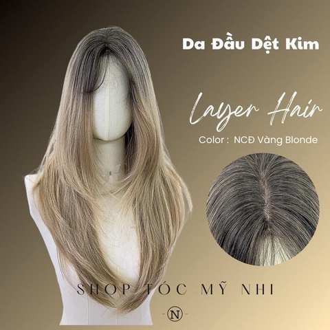 Tóc Giả Mỹ Nhi Cúp Layer Hai Mái Chân Tóc Đen Nhuộm Màu Ombre Vàng Blonde c-dk1-1002 Da Đầu Dệt Kim 8% VAT