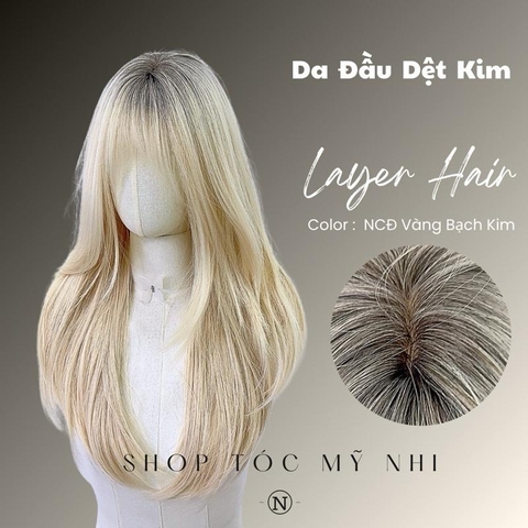 Tóc Giả Mỹ Nhi Cúp Layer Mái Thưa Hàn Quốc Chân Tóc Đen Nhuộm Màu Vàng Bạch Kim c-dk-0907 Da Đầu Dệt Kim (platinum blonde) VAT 8%
