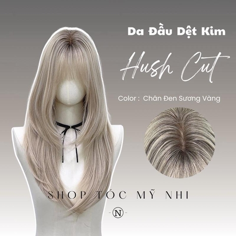 Tóc Giả Mỹ Nhi Mái Thưa Hush Cut dài 60cm Màu Tóc Chân Đen Sương Vàng c-dk-0908 Da Đầu Dệt Kim (rẻ ngôi được)