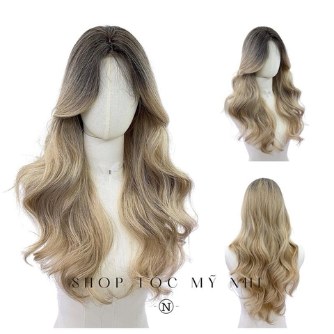 Tóc Giả Dệt Kim Xoăn Layer Hai Mái Chân Tóc Đen Nhuộm Màu Vàng Blonde dài 60cm x-dk1-0110