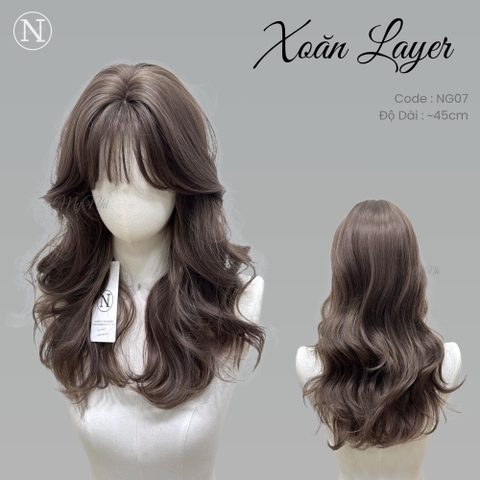 Tóc Giả Da Đầu Dệt Kim Xoăn Layer Mái Thưa NG07 dài 45cm