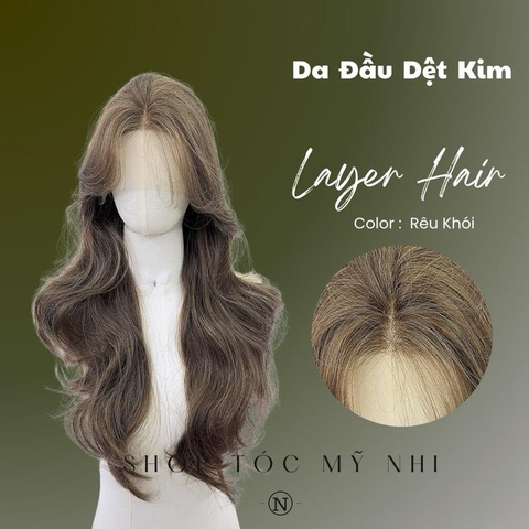 Tóc Giả Mỹ Nhi Xoăn Layer Mái Bay Màu Tóc Rêu Khói x-lt-0101 Da Đầu Lưới Chữ T