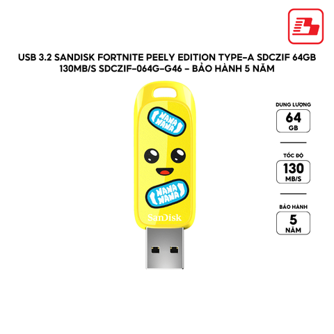 USB 3.2 Sandisk Fortnite Peely Edition Type-A SDCZIF 64GB 130MB/s SDCZIF-064G-G46 - Bảo hành 5 năm