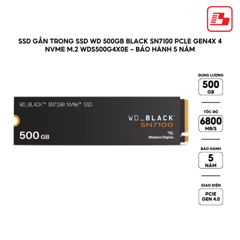 SSD gắn trong SSD WD 500GB Black SN7100 PCle Gen4 NVMe M.2 WDS500G4X0E - Bảo Hành 5 năm