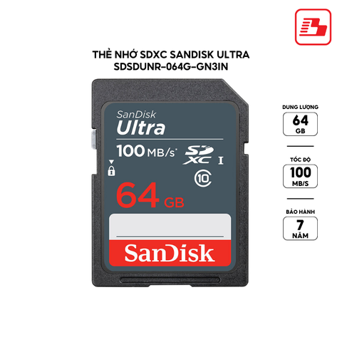Thẻ nhớ SDHC Sandisk Ultra 64GB Class 10 100MB/s SDSDUNR-064G-GN3IN - Bảo hành 7 năm