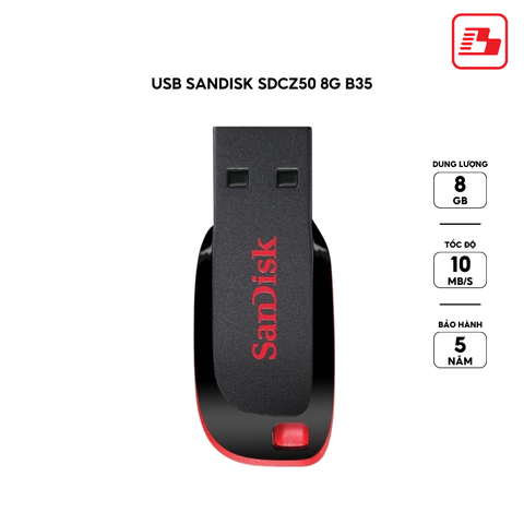 USB 2.0 SanDisk Cruzer Blade SDCZ50 8GB 10MB/s SDCZ50-008G-B35 - Bảo hành 5 năm