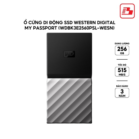 Ổ cứng di động SSD Western Digital My Passport 256GB 515MB/s WDBK3E2560PSL-WESN - Bảo hành 3 năm