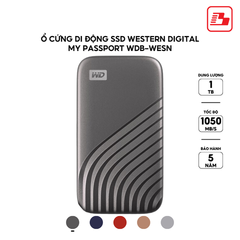 Ổ cứng di động SSD Western Digital My Passport 1TB 1050MB/s Xám WDBAGF0010BGY-WESN - Bảo hành 5 năm