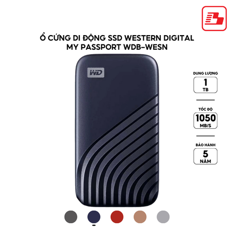 Ổ cứng di động SSD Western Digital My Passport 1TB 1050MB/s Xanh WDBAGF0010BBL-WESN - Bảo hành 5 năm
