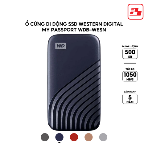 Ổ cứng di động SSD Western Digital My Passport 500GB 1050MB/s Xanh WDBAGF5000ABL-WESN - Bảo hành 5 năm
