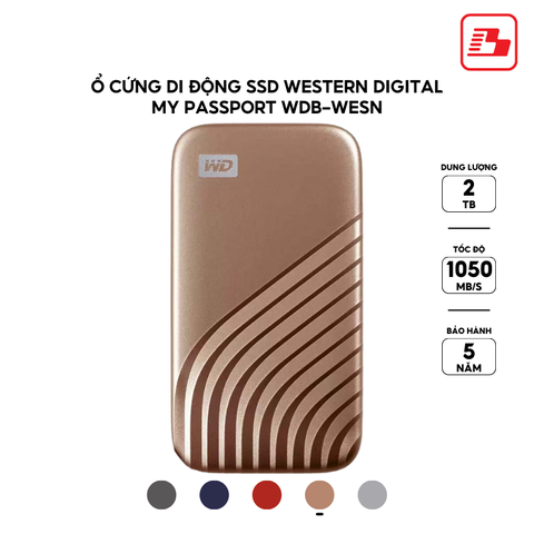 Ổ cứng di động SSD Western Digital My Passport 2TB 1050MB/s Vàng WDBAGF0020BGD-WESN - Bảo hành 5 năm
