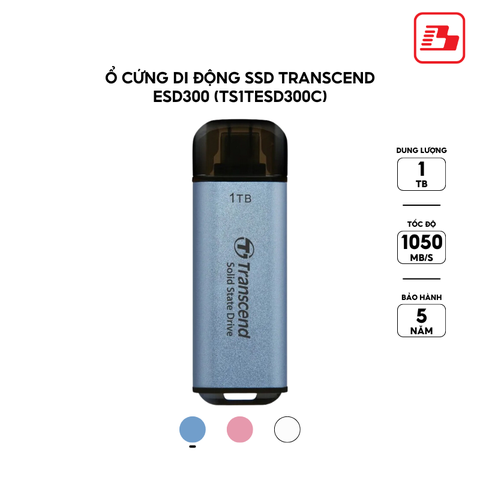 Ổ cứng di động SSD Transcend ESD300 1TB 1050MB/s Xanh TS1TESD300C - Bảo hành 5 năm