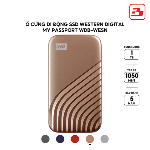 Ổ cứng di động SSD Western Digital My Passport 1TB 1050MB/s Vàng WDBAGF0010BGD-WESN - Bảo hành 5 năm