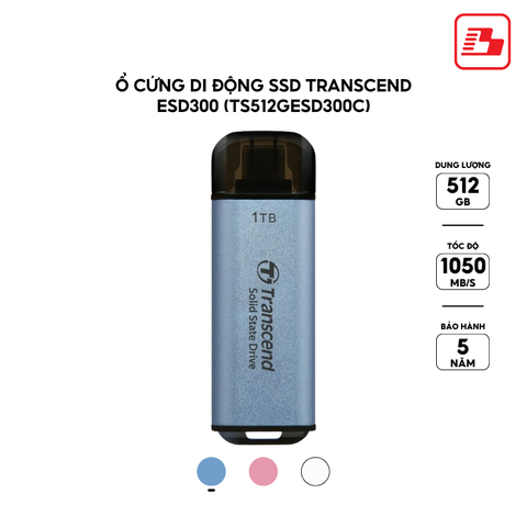 Ổ cứng di động SSD Transcend ESD300 512GB 1050MB/s Xanh TS512GESD300C - Bảo hành 5 năm
