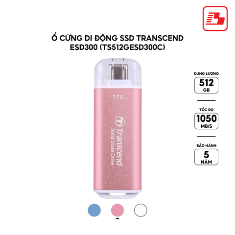 Ổ cứng di động SSD Transcend ESD300 512GB 1050MB/s Hồng TS512GESD300P - Bảo hành 5 năm