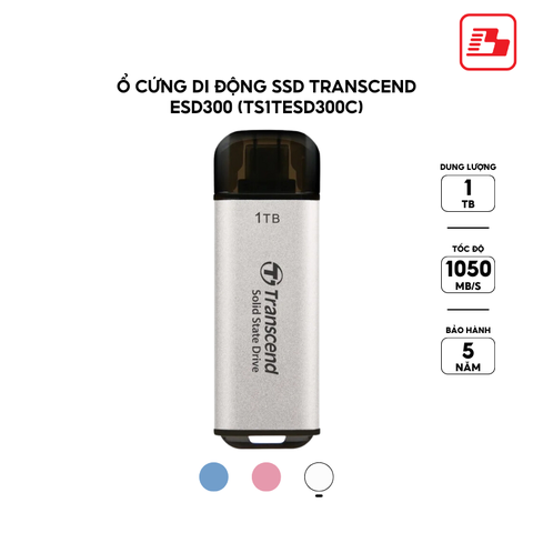 Ổ cứng di động SSD Transcend ESD300 1TB 1050MB/s Bạc TS1TESD300S - Bảo hành 5 năm