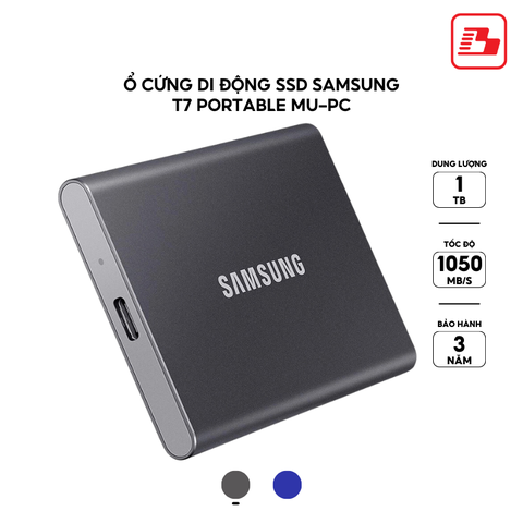 Ổ cứng di động SSD Samsung T7 Portable 1TB 1050MB/s Xám Titan MU-PC1T0T/WW - Bảo hành 3 năm
