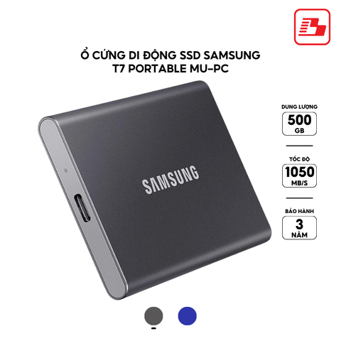 Ổ cứng di động SSD Samsung T7 Portable 500GB 1050MB/s Xám Titan MU-PC500T/WW - Bảo hành 3 năm