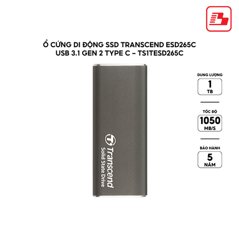 Ổ cứng di động SSD Transcend ESD265C 1TB 1050MB/s TS1TESD265C - Bảo hành 5 năm