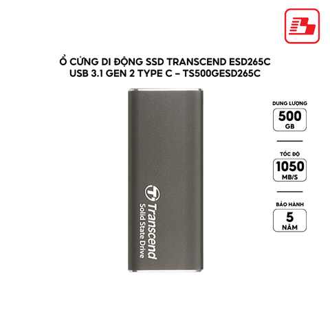 Ổ cứng di động SSD Transcend ESD265C 500GB 1050MB/s TS500GESD265C - Bảo hành 5 năm