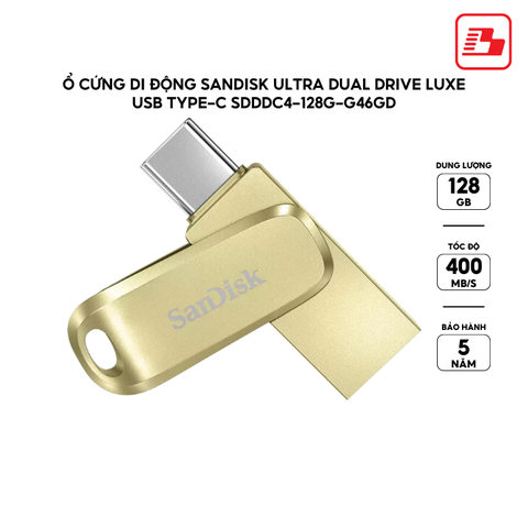 USB 3.2 OTG SanDisk  Ultra Dual Drive Luxe SDDDC4 128GB 400MB/s SDDDC4-128G-G46GD Gold - Bảo hành 5 năm