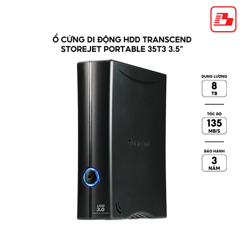 Ổ cứng di động HDD Transcend StoreJet Portable 35T3 3.5 8TB 135MB/s TS8TSJ35T3 - Bảo hành 3 năm